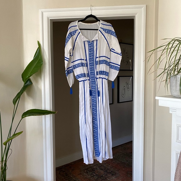 Dodo Bar Or White and Blue Long Dress sz S - Picture 4 of 13